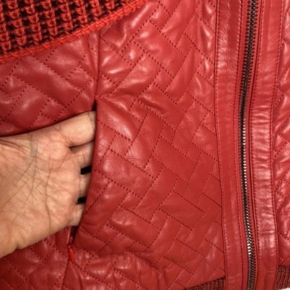Giorgio Rotti Women Red Knit Scarf Collar Soft Leather Lined Jacket Size Large - Picture 4 of 16